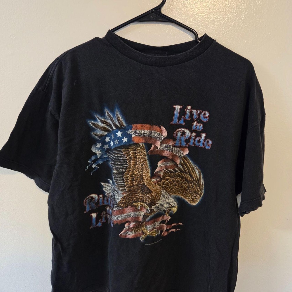 Vintage Wild Thunder Live to Ride Eagle‎ Graphic T-Shirt Black XL Biker Tee